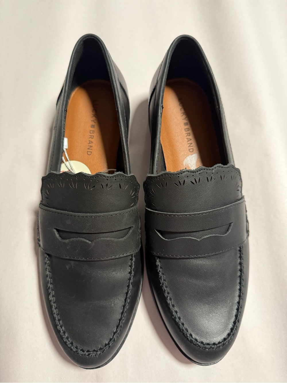 Lucky Brand Floriss Black Leather Penny Loafers Size 7.5 Classic Preppy Office